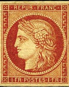 Timbres 1f vermillon N°7